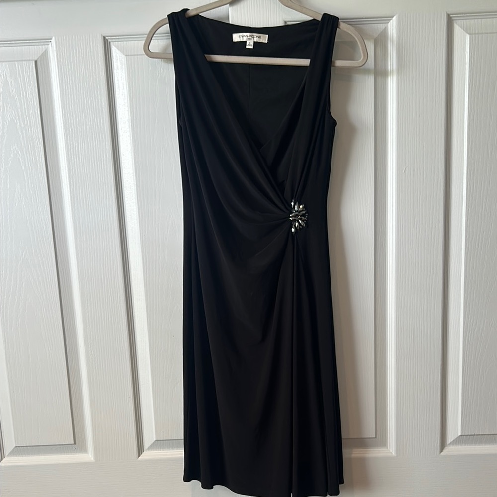 Evan Picone Black Ruched Embellished Sheath Dress